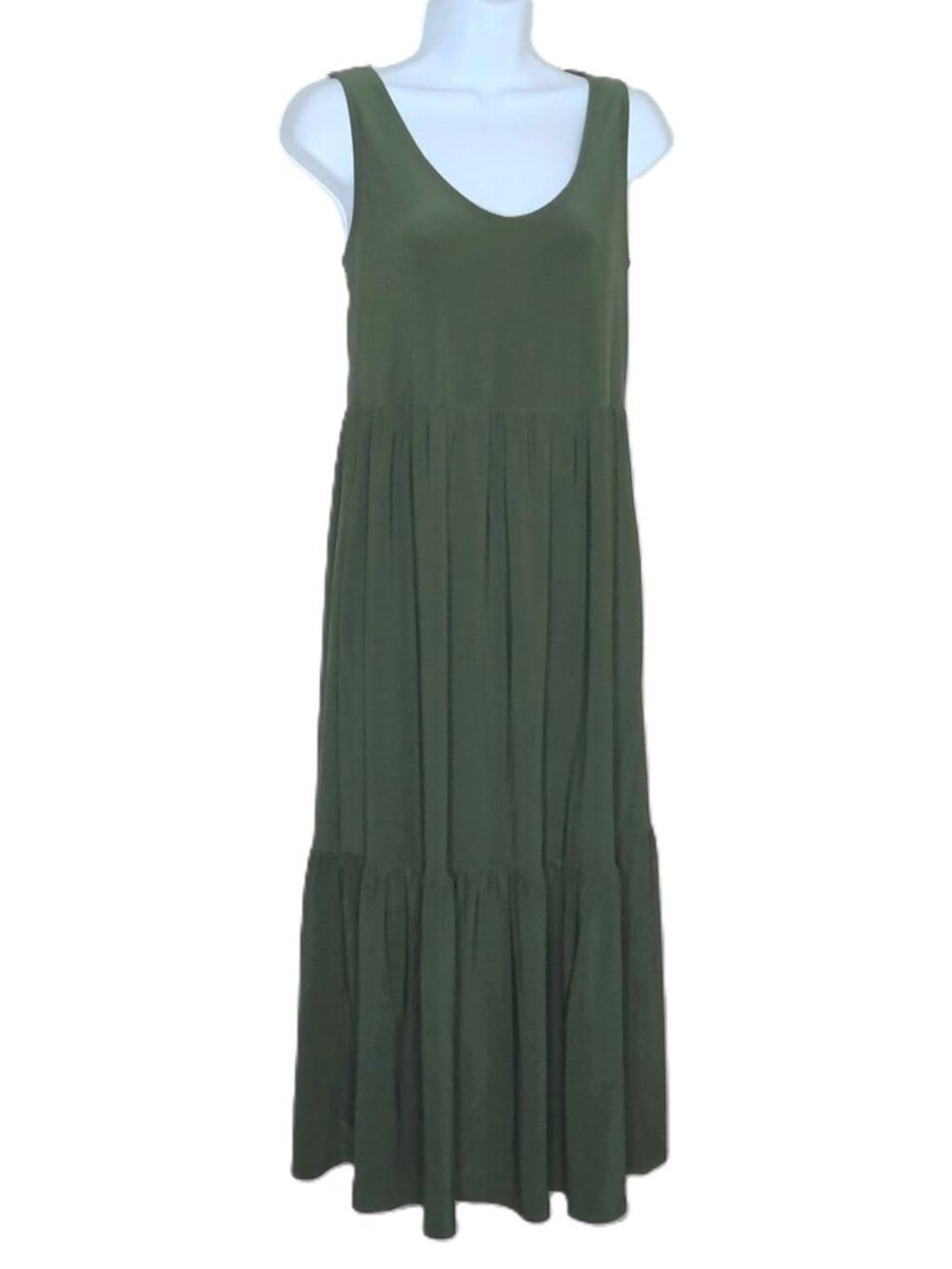 Nicole Miller Sleeveless Midi Dress Scoop Neck Tiered Ruffles Stretch Boho Sz S